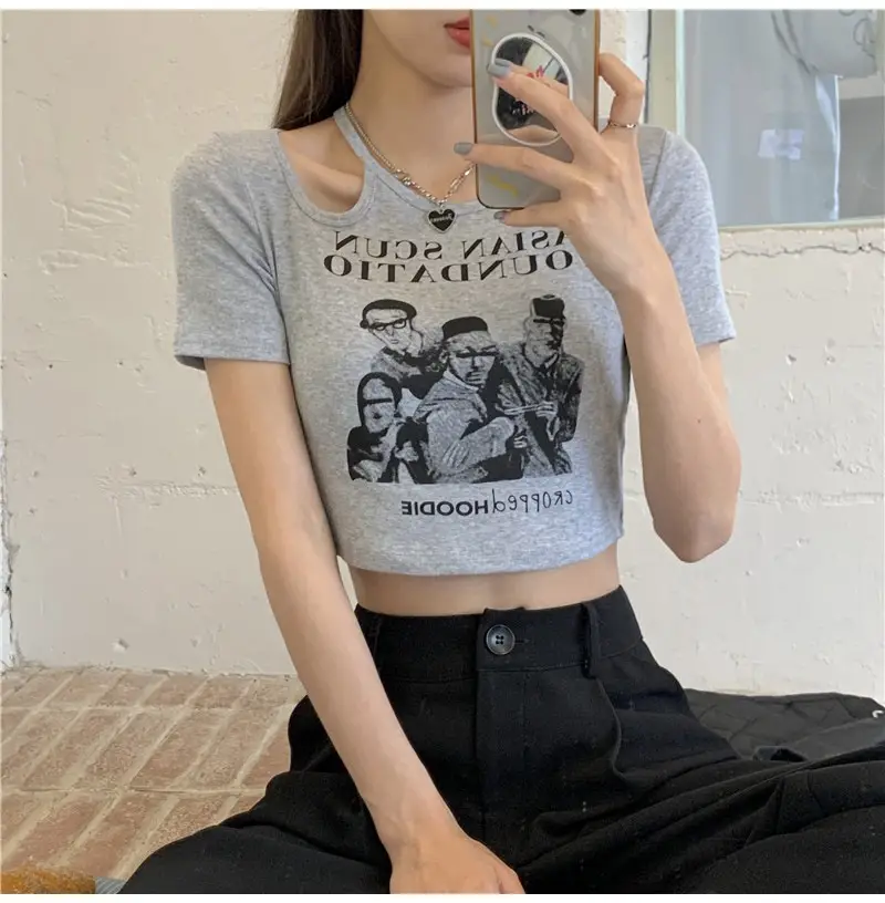 Women 2025 Hollow Out T-Shirt American Retro Slim Fit — feature 15