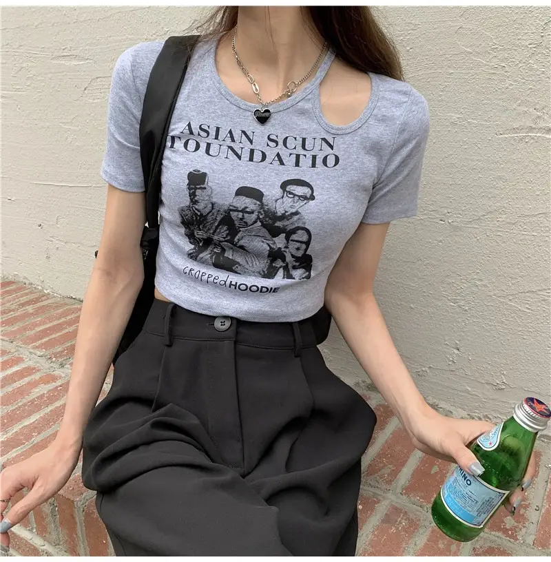 Women 2025 Hollow Out T-Shirt American Retro Slim Fit — feature 16