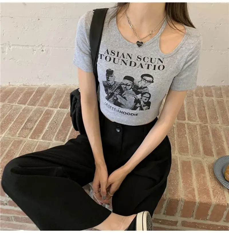 Women 2025 Hollow Out T-Shirt American Retro Slim Fit — feature 17