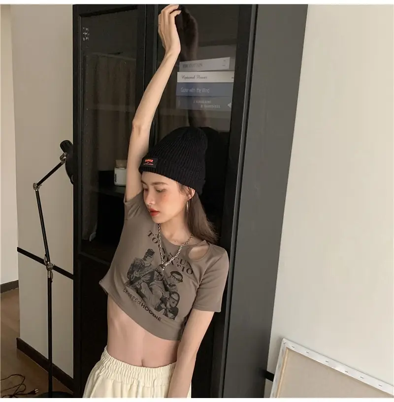 Women 2025 Hollow Out T-Shirt American Retro Slim Fit — feature 19