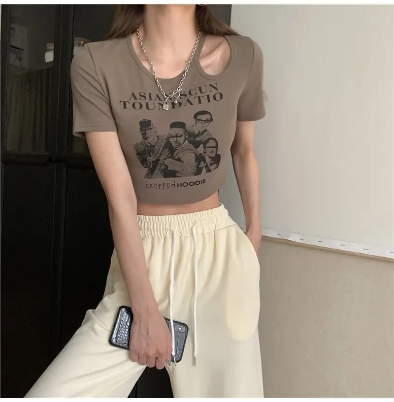 Women 2025 Hollow Out T-Shirt American Retro Slim Fit — feature 21