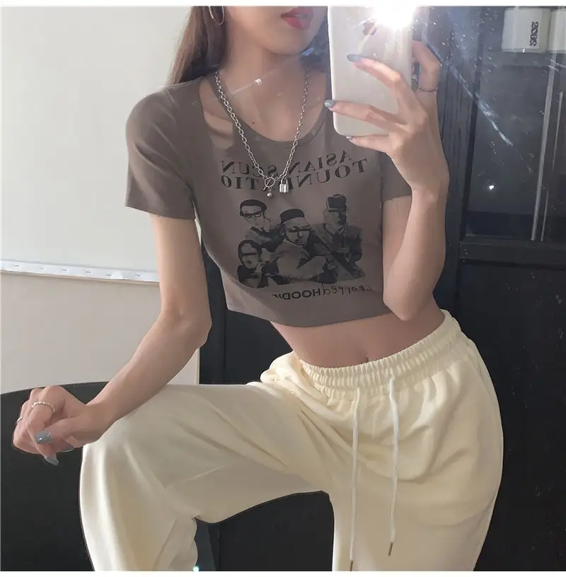 Women 2025 Hollow Out T-Shirt American Retro Slim Fit — feature 22