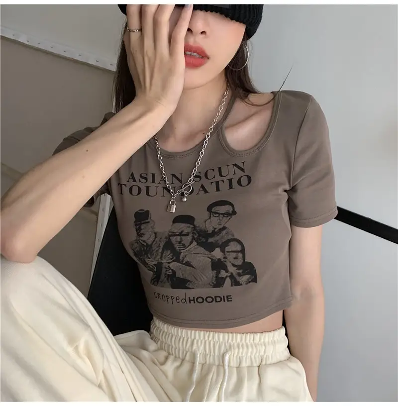 Women 2025 Hollow Out T-Shirt American Retro Slim Fit — feature 25
