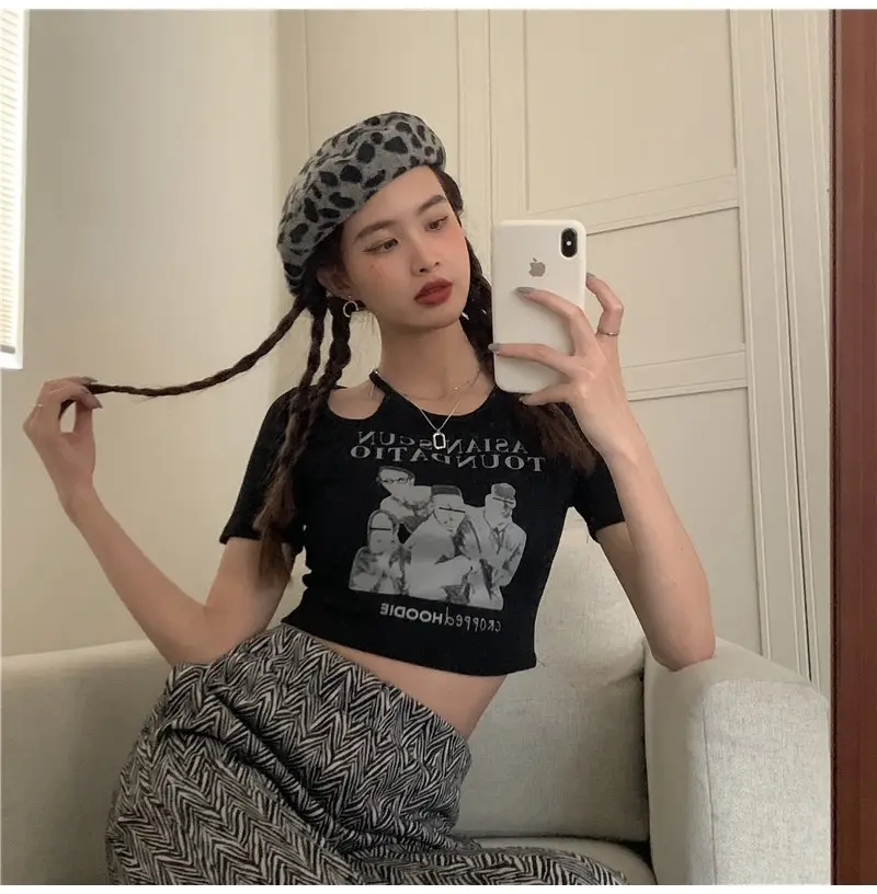Women 2025 Hollow Out T-Shirt American Retro Slim Fit — feature 28