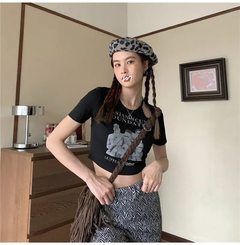 Women 2025 Hollow Out T-Shirt American Retro Slim Fit — feature 29