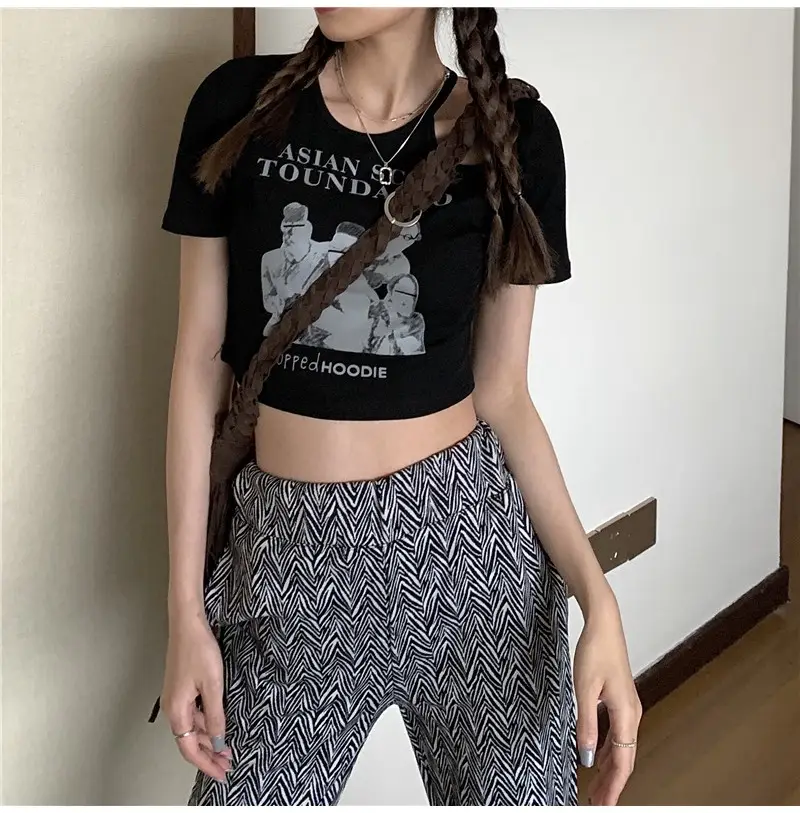 Women 2025 Hollow Out T-Shirt American Retro Slim Fit — feature 32