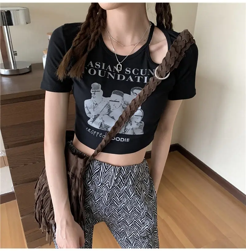 Women 2025 Hollow Out T-Shirt American Retro Slim Fit — feature 33