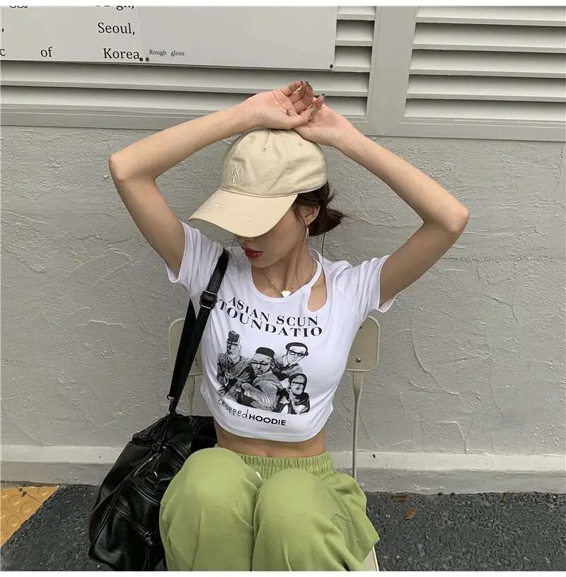 Women 2025 Hollow Out T-Shirt American Retro Slim Fit — feature 5