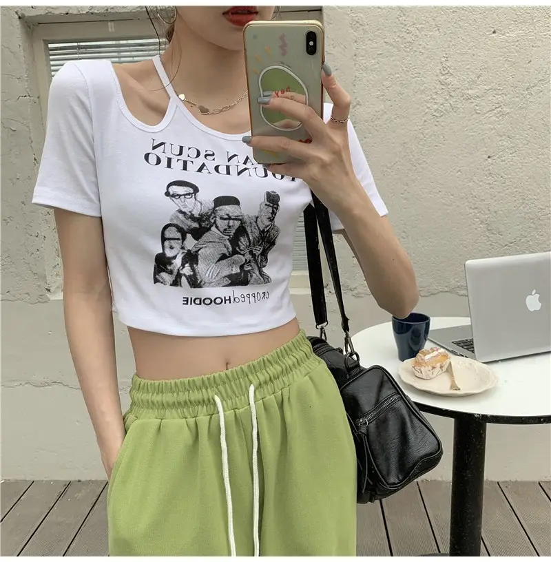 Women 2025 Hollow Out T-Shirt American Retro Slim Fit — feature 9