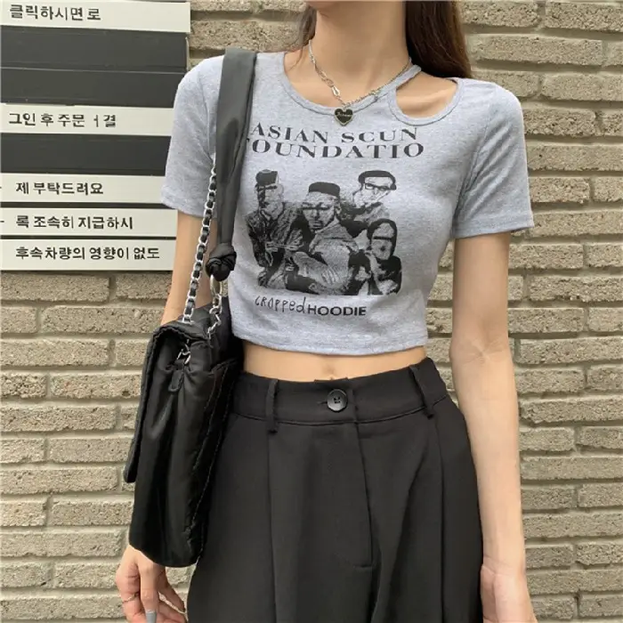 Women 2025 Hollow Out T-Shirt American Retro Slim Fit - Image 3