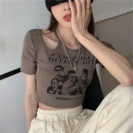 Women 2025 Hollow Out T-Shirt American Retro Slim Fit - Image 4