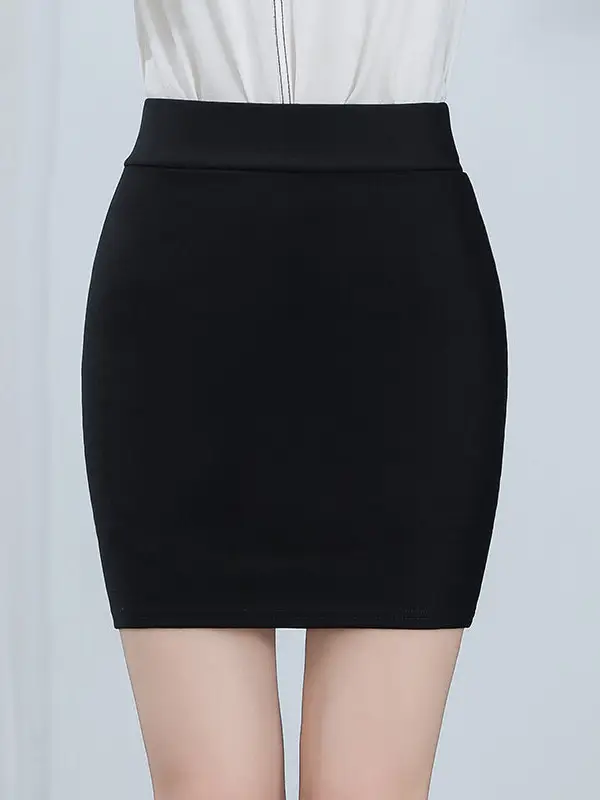 Black Elastic High Waist Slim Fit Skirt for Women - Image 6
