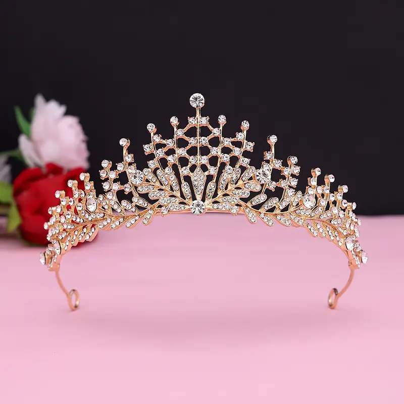 Baroque Crown Bridal Tiara Gold Rhinestone 2025 Wedding - Image 2