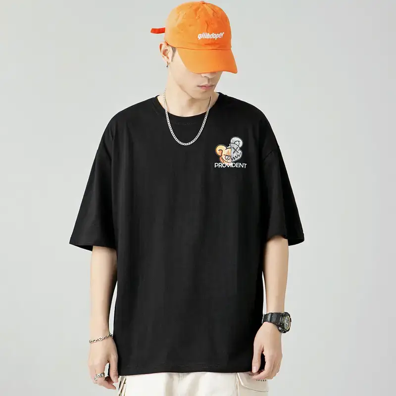 New Men's Orange Japanese Style T-Shirt Duffian Print - Image 6