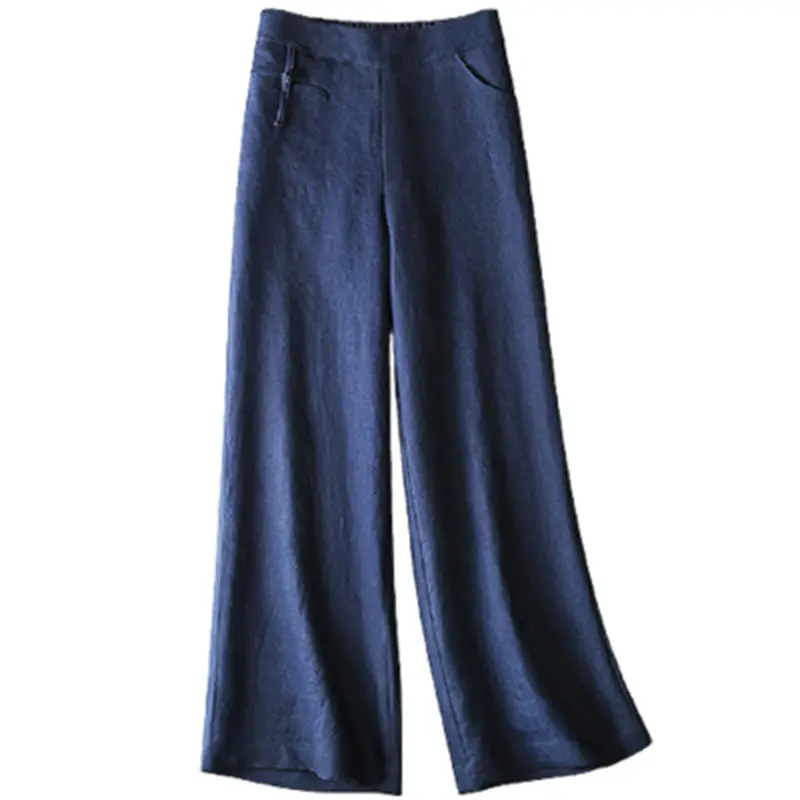 Women Cotton Linen Wide Leg Pants Green Spring Summer - Image 11