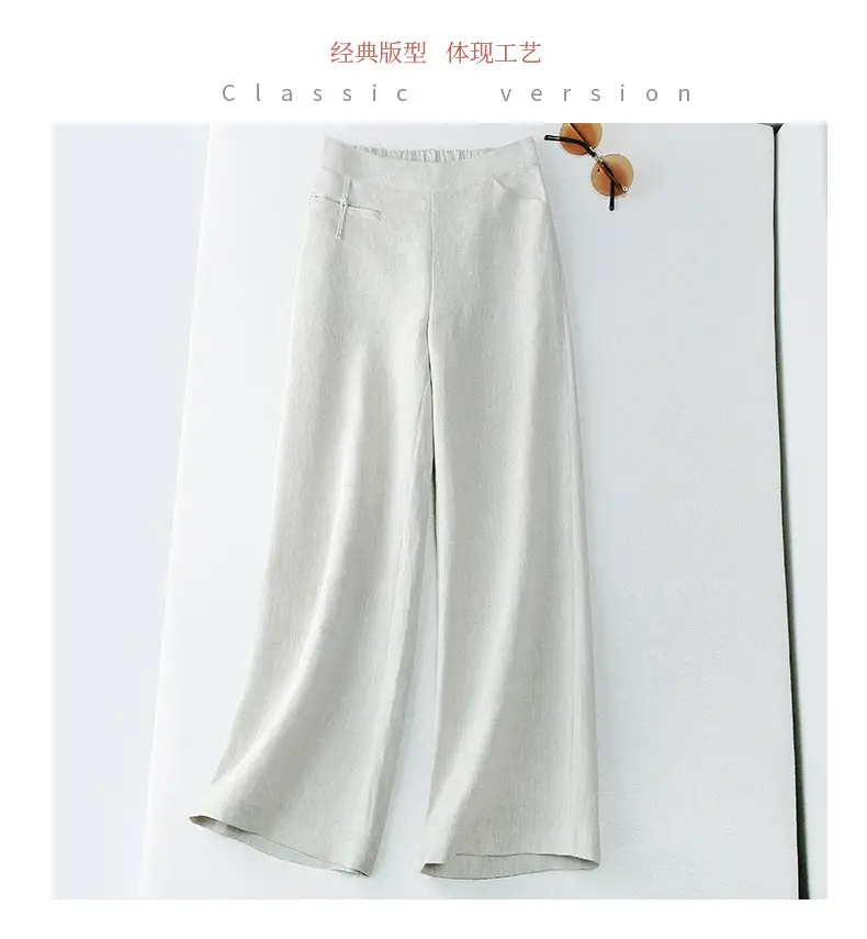 Women Cotton Linen Wide Leg Pants Green Spring Summer — feature 12