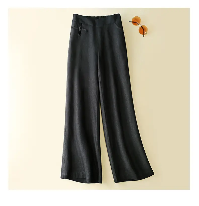 Women Cotton Linen Wide Leg Pants Green Spring Summer — feature 13