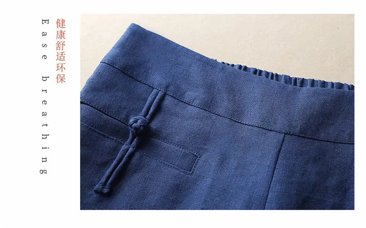 Women Cotton Linen Wide Leg Pants Green Spring Summer — feature 5