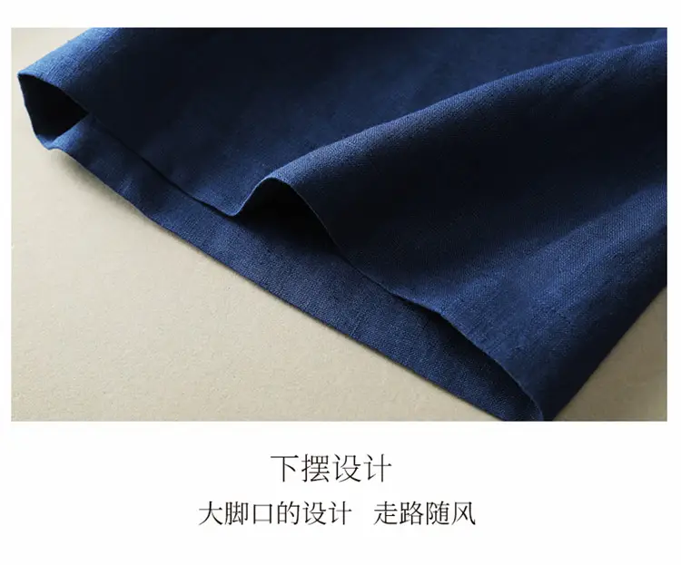 Women Cotton Linen Wide Leg Pants Green Spring Summer — feature 8