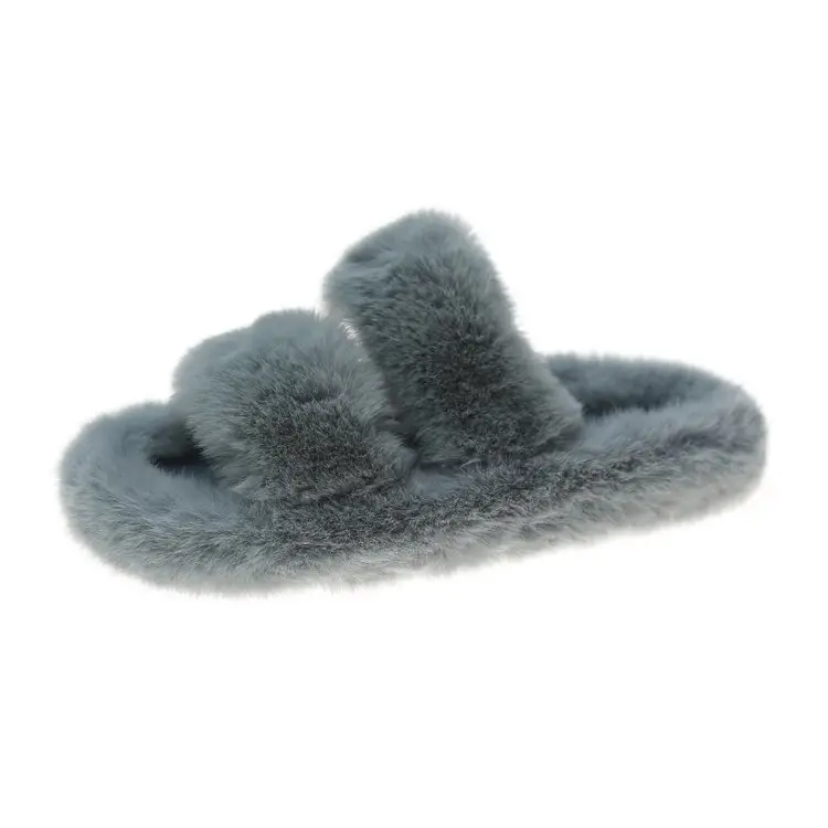 Autumn and Winter new style double-strap woolen slippers fashionable casual women's cotton slippers flat home 42 plush slippers