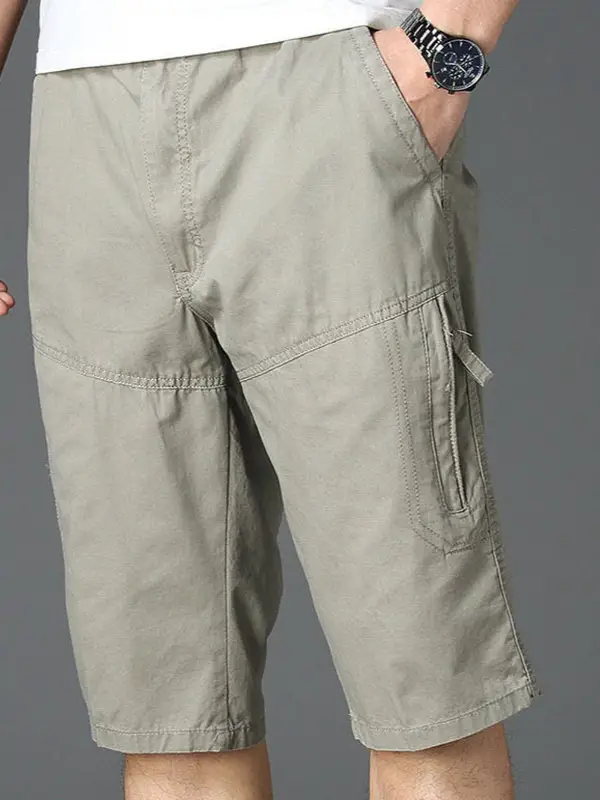 Men's Military Green Cotton Shorts Middle Length - Image 26