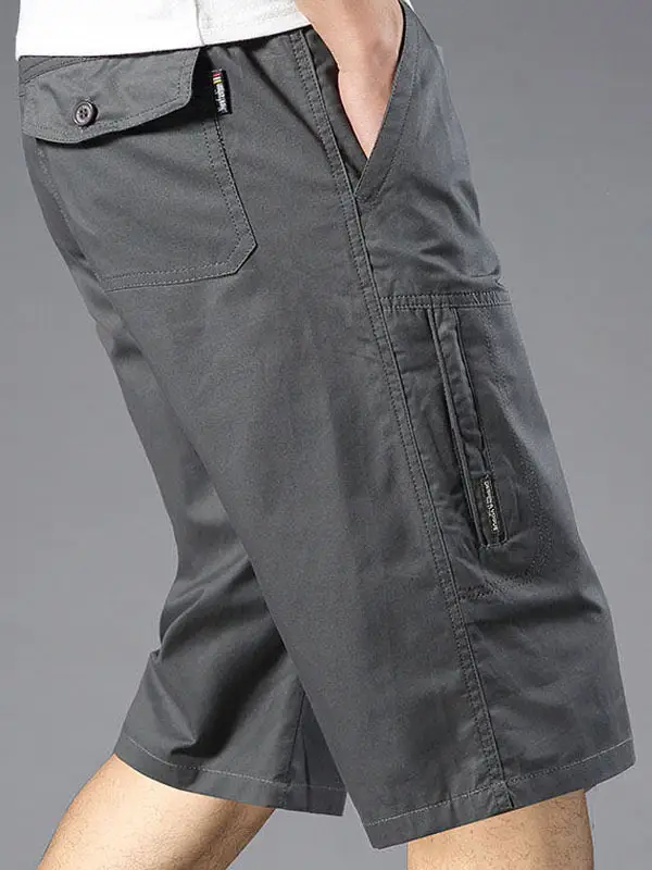 Men's Military Green Cotton Shorts Middle Length - Image 27