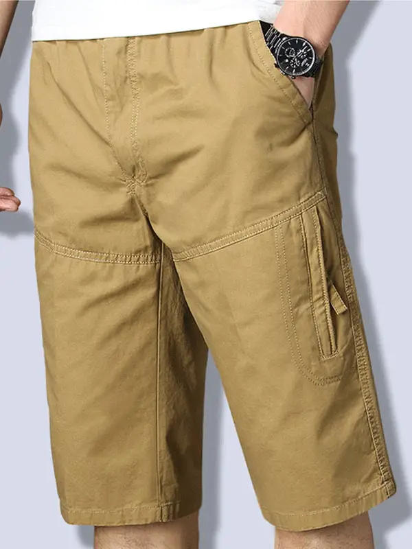 Men's Military Green Cotton Shorts Middle Length - Image 28