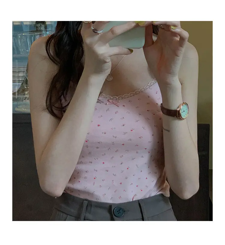 Women Japanese Style Lace Camisole Pink Floral Summer — feature 7