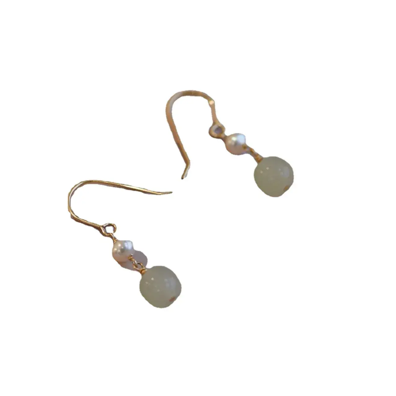 Hetian Jade Pearl Earrings 14K Gold Plated - Image 5