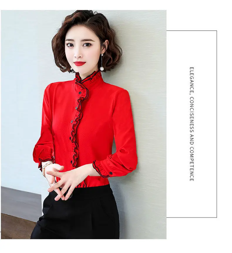Women's Korean Style Ruffled Hem Shirt White Long Sleeve — feature 11