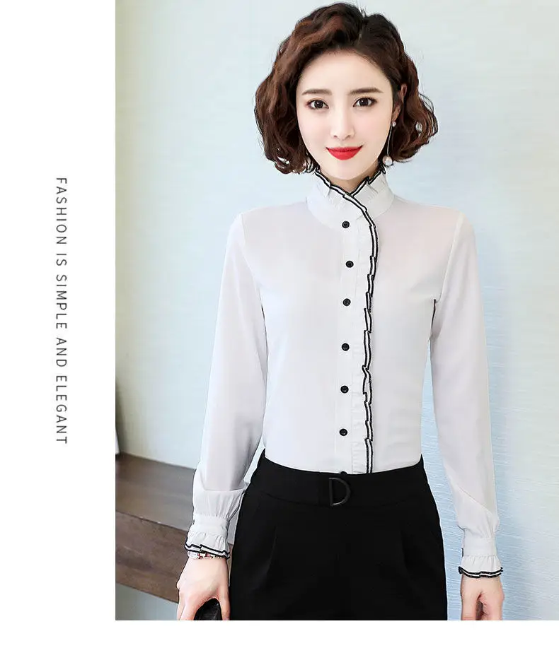 Women's Korean Style Ruffled Hem Shirt White Long Sleeve — feature 13