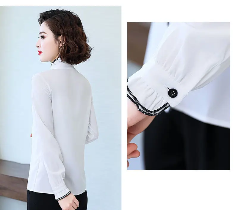 Women's Korean Style Ruffled Hem Shirt White Long Sleeve — feature 18