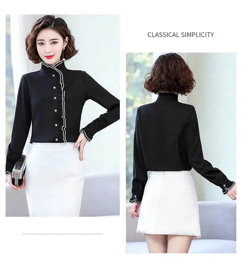 Women's Korean Style Ruffled Hem Shirt White Long Sleeve — feature 7