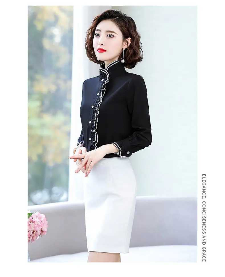 Women's Korean Style Ruffled Hem Shirt White Long Sleeve — feature 8
