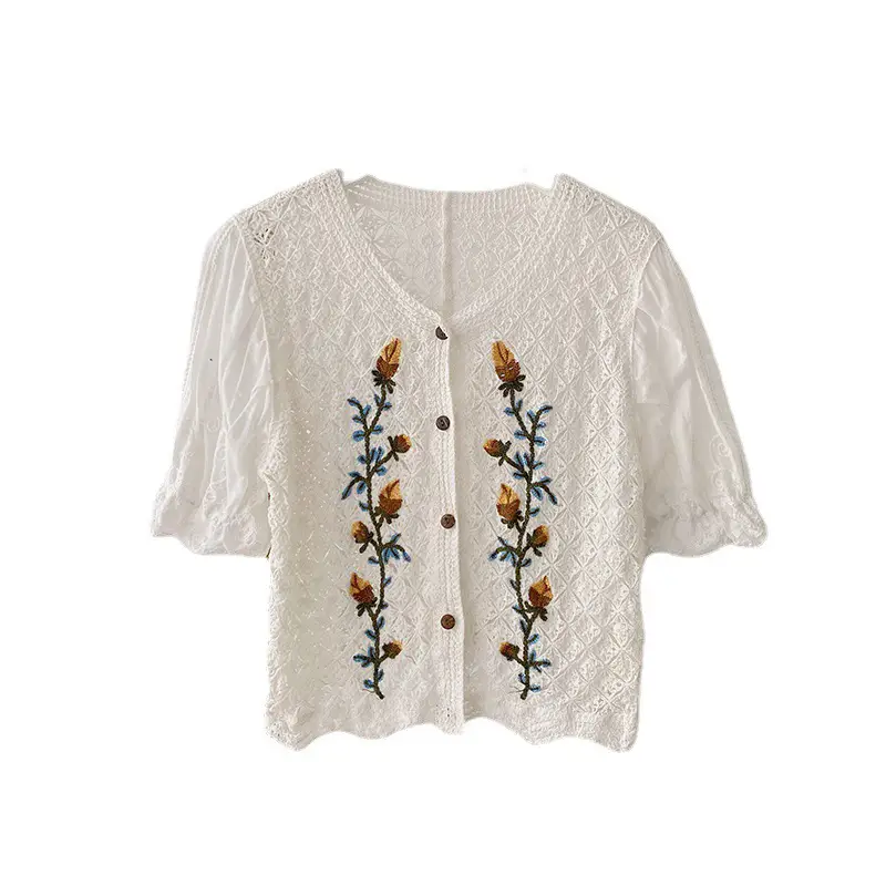 New V-Neck Lace Chiffon Short Sleeve Cardigan Set - Image 25