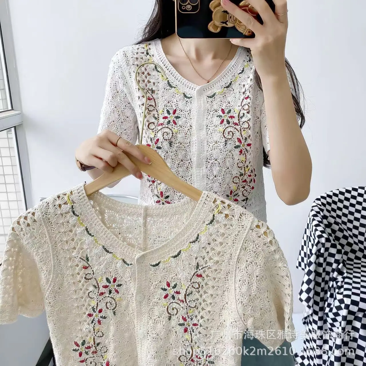 New V-Neck Lace Chiffon Short Sleeve Cardigan Set - Image 18