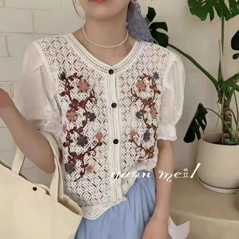 New V-Neck Lace Chiffon Short Sleeve Cardigan Set - Image 3