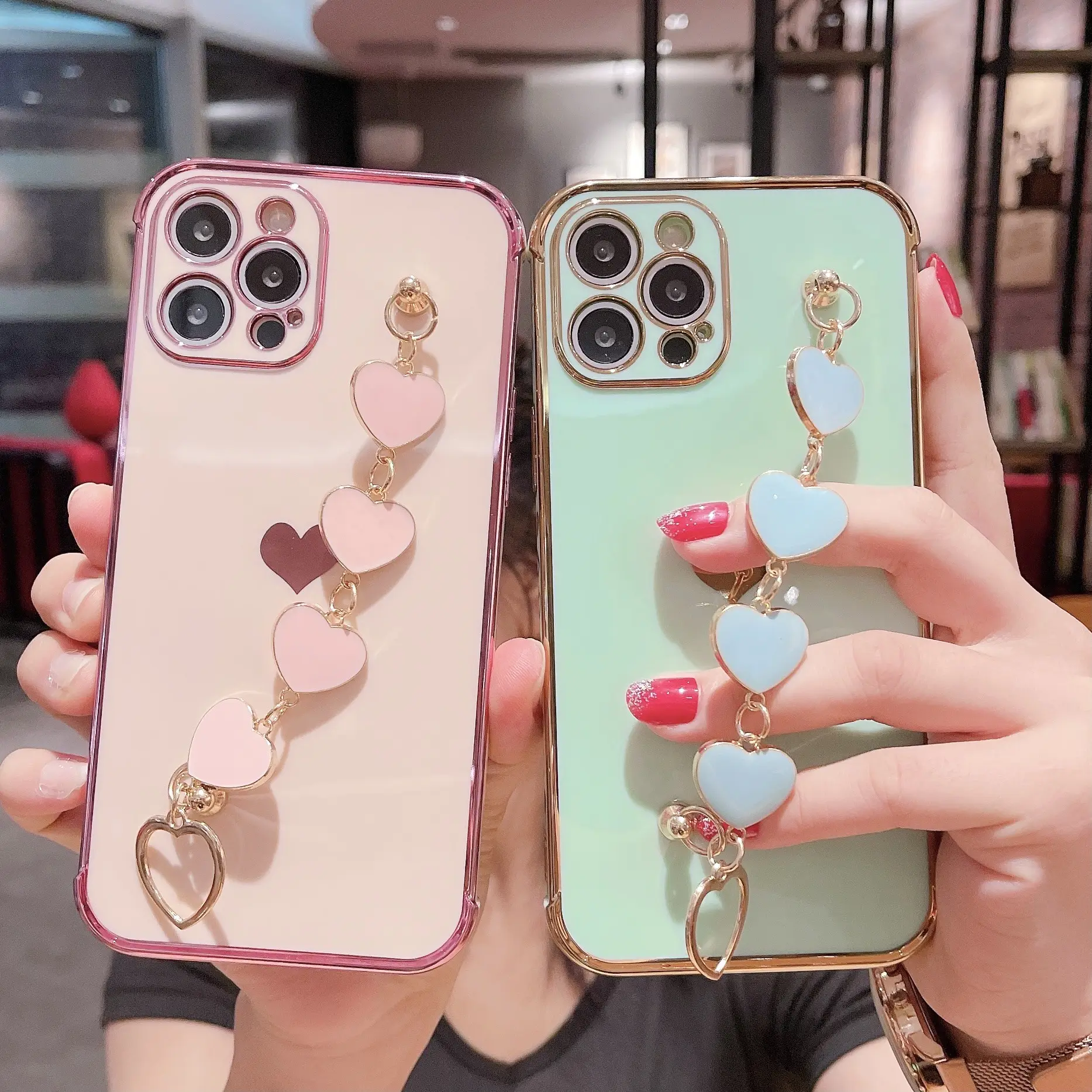 Soft Heart Phone Case for iPhone 14 Promax with Love Bracelet