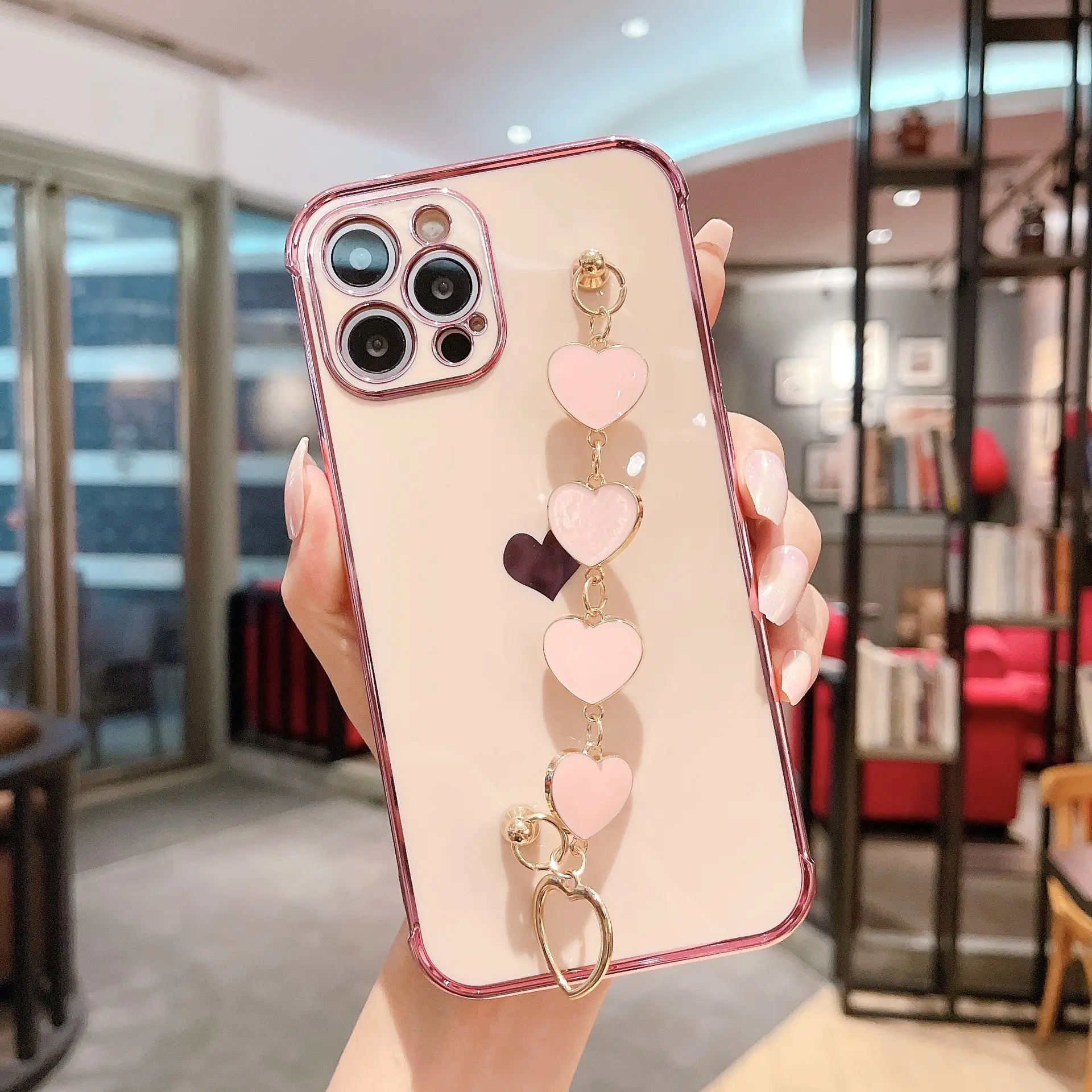Soft Heart Phone Case for iPhone 14 Promax with Love Bracelet