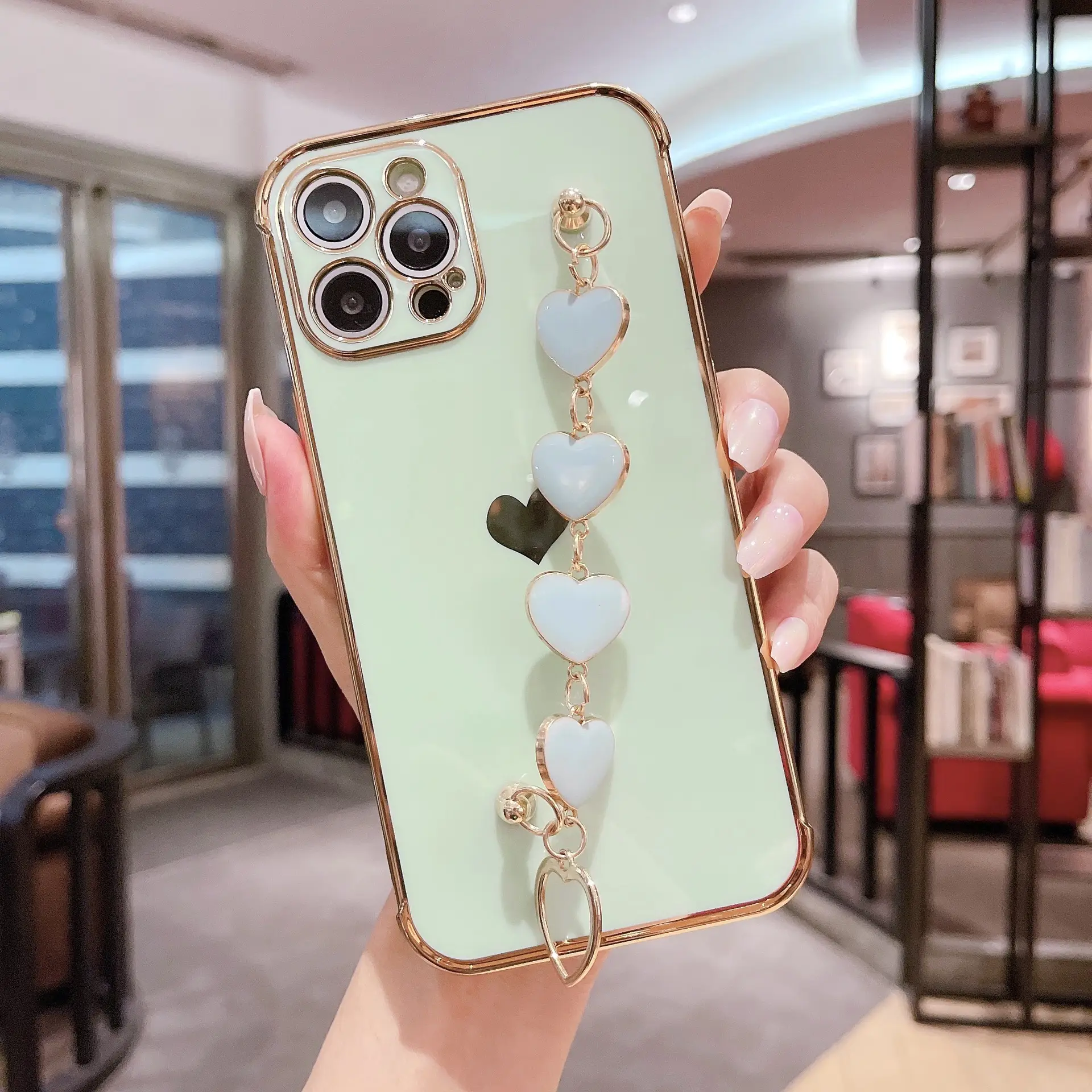 Soft Heart Phone Case for iPhone 14 Promax with Love Bracelet