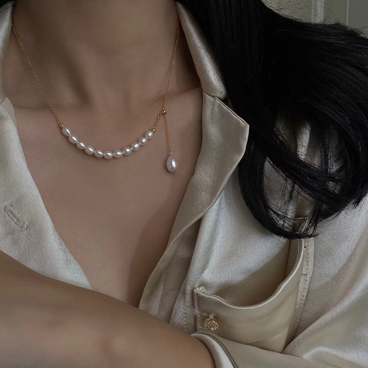 Natural Pearl Necklace for Girls, Adjustable Gold Chain, Light Luxury Gift — feature 6