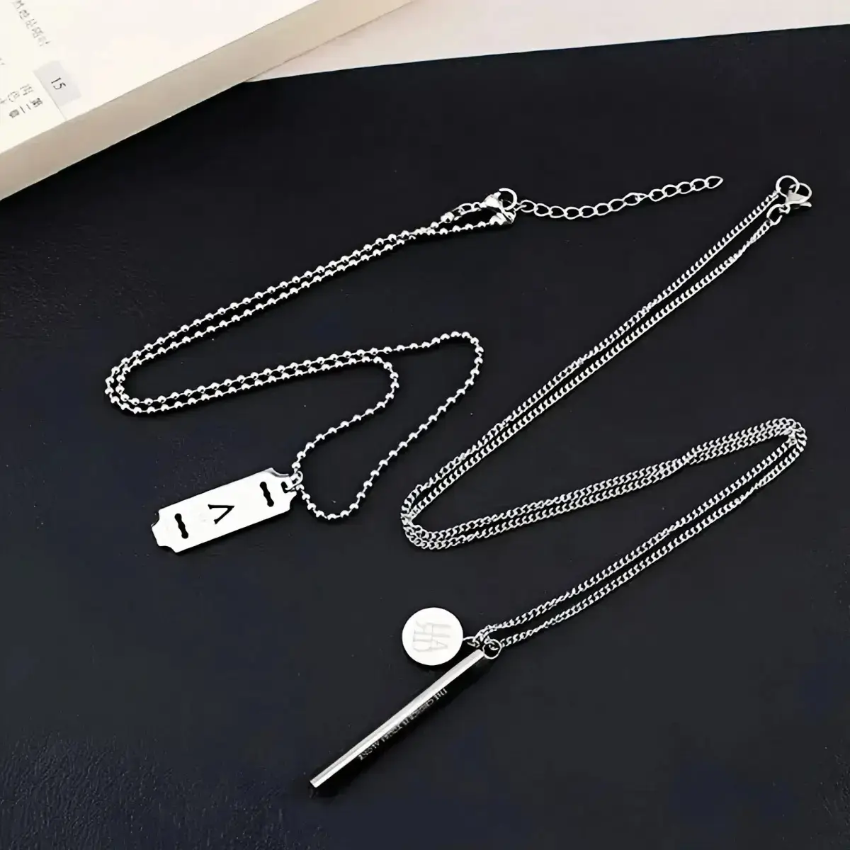 Titanium Steel Square Pendant Necklace for Men Women