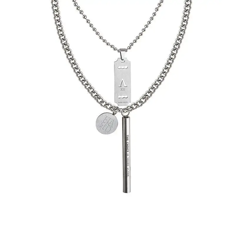 Titanium Steel Square Pendant Necklace for Men Women