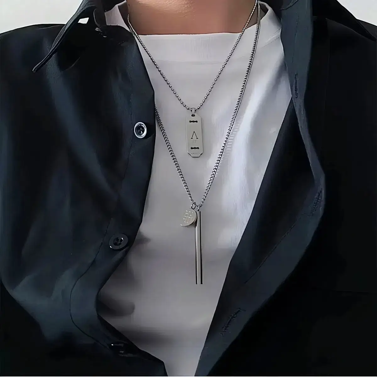 Titanium Steel Square Pendant Necklace for Men Women