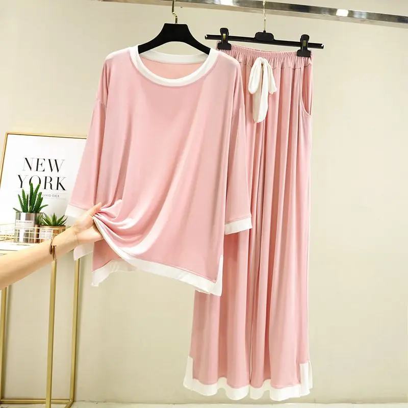 Women Red Modal Loose Pajama Set Summer - Image 4