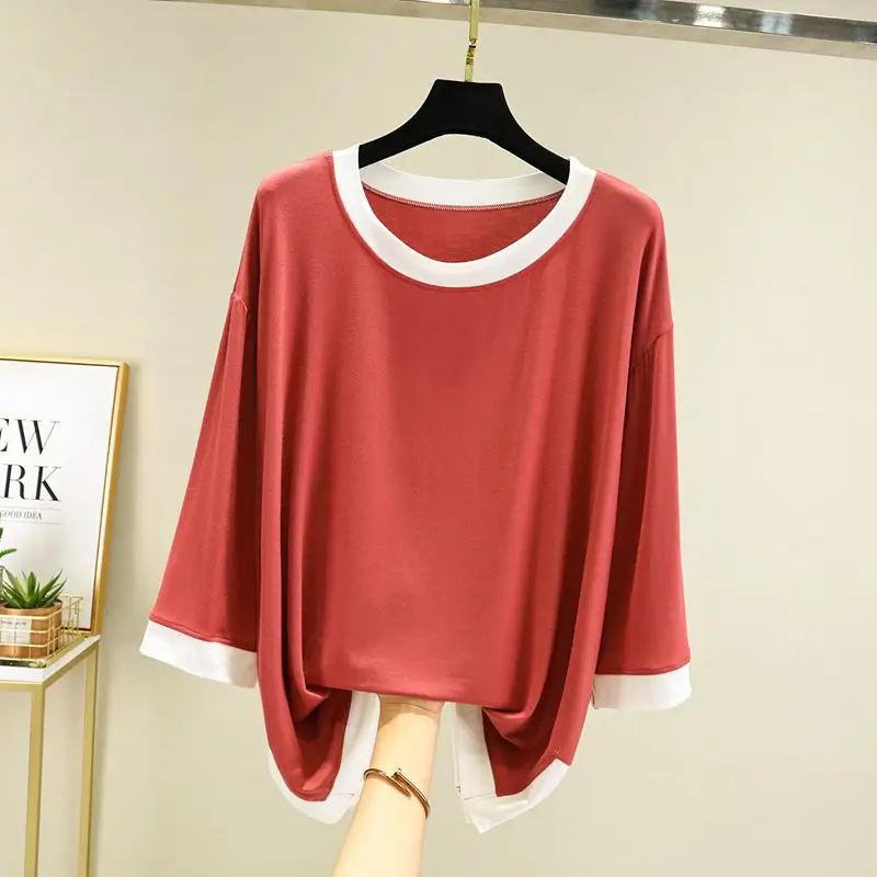 Women Red Modal Loose Pajama Set Summer - Image 10