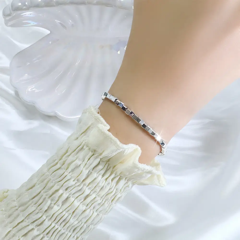 Broken Silver Square Tube Bracelet for Women