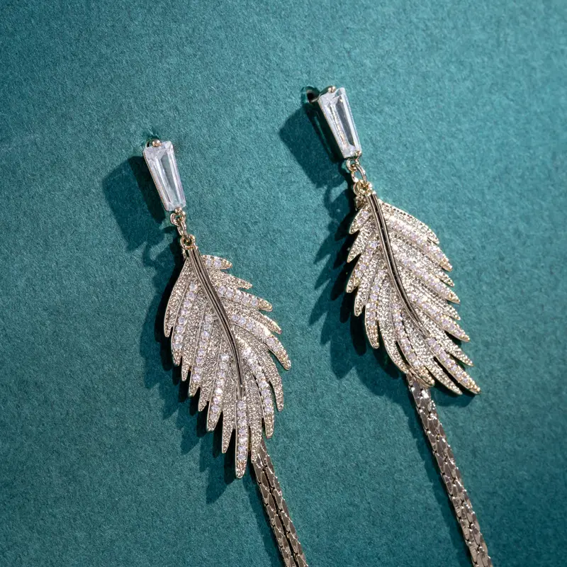 Silver Leaf Ear Stud Earrings for Women