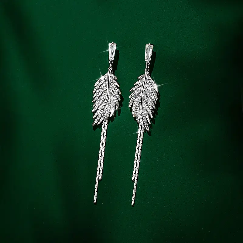 Silver Leaf Ear Stud Earrings for Women