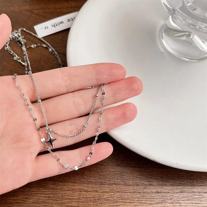 Cross Star Double Sequins Neck Chain Necklace - Image 3